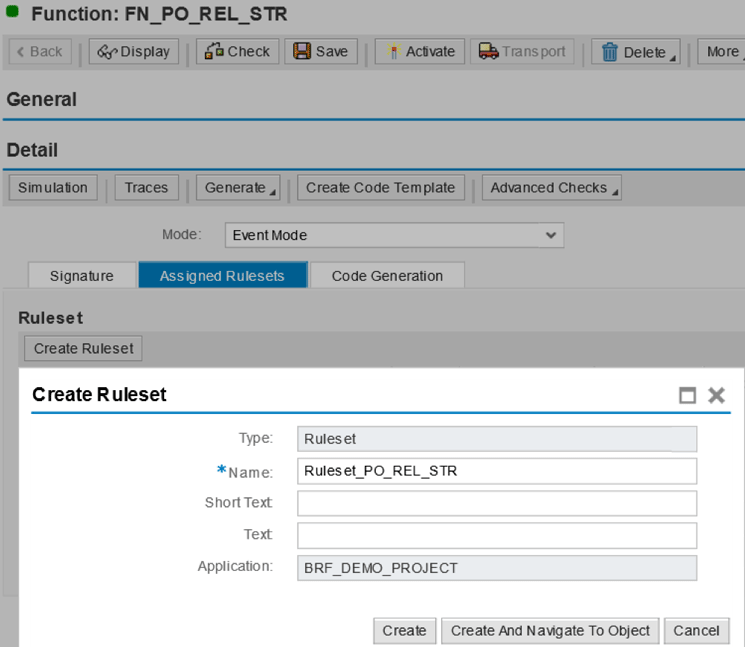 Figure 17 — Create a new ruleset within the function