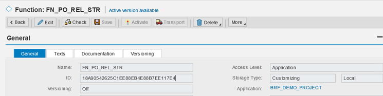 Figure 27 — The function ID is provided in BRFplus